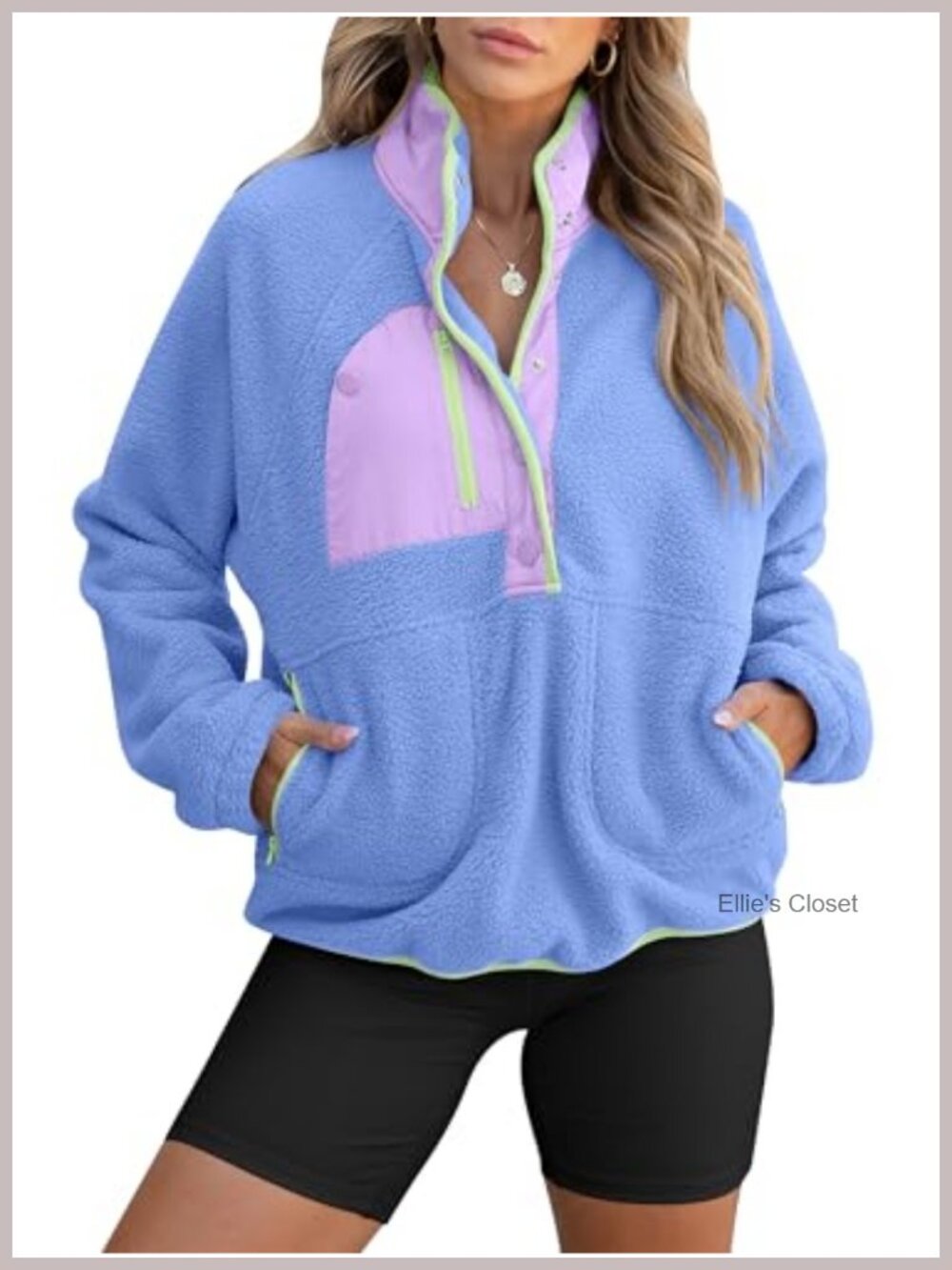 Women's Fuzzy Fleece Sherpa Jacket with Pockets Open Front Button Down